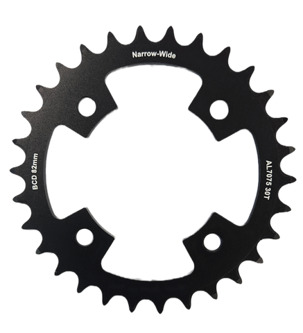 BICYCLE PARTS - CHAIN RING ONLY, 30T, AL7075, BLACK BCD: 82MM, NARROW WIDE - (BOLT HOLE = 8MM)