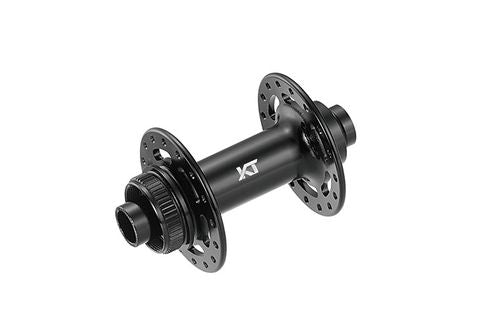BICYCLE PARTS - HUB KT BRAND – FRONT - 15MM T/A BOOST (110MM OLD) - CENTERLOCK DISC - 32H - SEALED BEARINGS - ANOD BLACK - W/KT LOGO