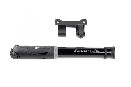 BICYCLE PARTS - MINI PUMP GIYO, ALLOY, W/RETRACTABLE 5 HOSE, BRACKET & THREADED HEAD, 80 PSI, AV/FV, 265MM LONG