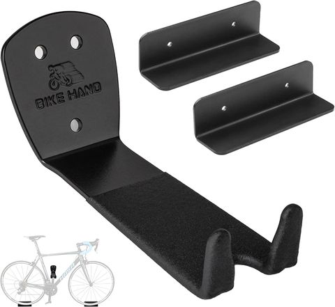 BICYCLE PARTS - BICYCLE WALL HANGER, USING PEDAL TO EASILY MOUNT ON WALL BRACKET WITH ADDITIONAL WHEEL SUPPORTS, BLACK