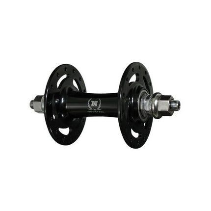 BICYCLE PARTS - HUB FRONT, NUTTED, SEALED, TRACK, NOVATEC, 24H, M9 X 140 AXLE, 100MM OLD, ALLOY BLACK, 2 X SEALED BEARING