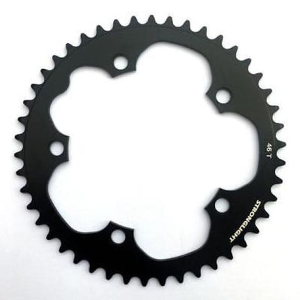 Stronglight 46T Black 130 BCD Outer Road Chainring For 9/10 Speed Cycling - High-quality 5-Arm Aluminum Bike Part For Performance Riders