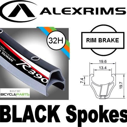 Alex Rims WHEEL - 700C ALEX R390 32H S/j BLACK RIM, SCREW - ON MULTI Q/r (126MM OLD) LOOSE BALL KK RIVAL SILVER HUB, MACH 1 BLACK SPOKES