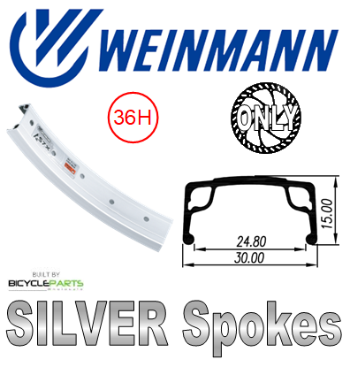 Weinmann 16 Inch AS7X Silver Rim Front Wheel With Novatec Black Hub For Disc Brakes - 15mm Thru Axle, 100mm OLD, 6 Bolt Disc