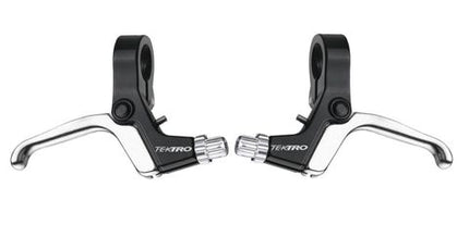 BICYCLE PARTS - TEKTRO LEVER - V - BRAKE LEVERS, SOLD AS A PAIR, SUITS RAPIDFIRE SHIFTERS, 4 FINGER, BLACK/SILVER LEVER, FOR 19MM HANDLEBAR QUALITY TEKTRO PRODUCT
