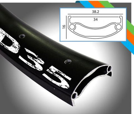 BICYCLE PARTS - RIM 27.5/650B X 35MM - ALEX MD35 - 32H - (584 X 35) - PRESTA VALVE - DISC BRAKE - D/W - BLACK - EYELETED - TUBELESS READY - (ERD 567MM)