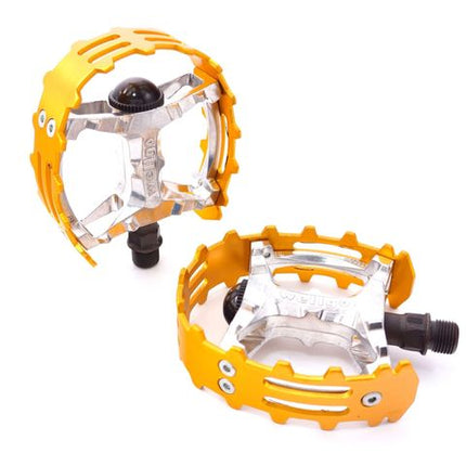 BICYCLE PARTS - PEDALS, BEAR TRAP, ALLOY, 1/2 CR - MO AXLE, GOLD ALLOY CAGE