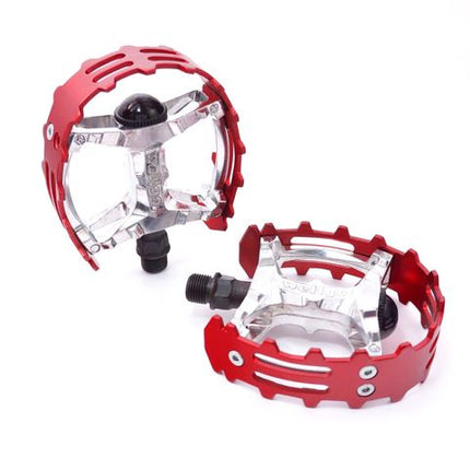 BICYCLE PARTS - PEDALS, BEAR TRAP, ALLOY, 1/2 CR - MO AXLE, RED ALLOY CAGE