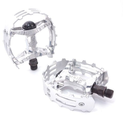 BICYCLE PARTS - PEDALS, BEAR TRAP, ALLOY, 1/2 CR - MO AXLE, SILVER ALLOY CAGE