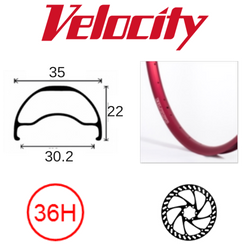 BICYCLE PARTS - RIM 29ER X 30MM - VELOCITY BLUNT 35 - 36H - (662 X 30) - PRESTA VALVE - DISC BRAKE - D/W - RED - TUBELESS READY - (ERD 597)