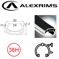 BICYCLE PARTS - RIM 20 X 24MM - ALEX DM24 - 36H - (406 X 24) - SCHRADER VALVE - RIM BRAKE - D/W - BLACK - EYELETED - MSW