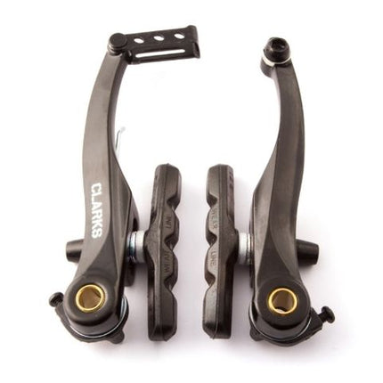 BICYCLE PARTS - V BRAKE 110MM ARMS, LINEAR PULL, ALLOY, BLACK, FOR FRONT OR REAR, INC GUIDE AND RUBBER BOOT, VALUE CLARKS PRODUCT