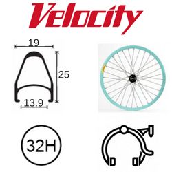 BICYCLE PARTS - RIM 700C X 14MM - VELOCITY FUSION - 32H - (622 X 14) - PRESTA VALVE - RIM BRAKE - D/W - CELESTE (POWDER COATED) - MSW