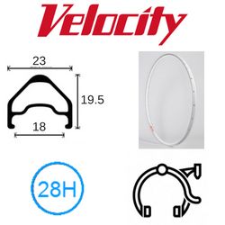 BICYCLE PARTS - RIM 700C X 18MM - VELOCITY A23 - 28H - (622 X 18) - PRESTA VALVE - RIM BRAKE - D/W - WHITE