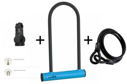 BICYCLE PARTS - LOCK , U LOCK SET, W/CABLE LOOP & MOUNTING BRKT, 180 X 320MM, 12MM BAR THICKNESS, LUMA NO1 LOCK BRAND IN SPAIN