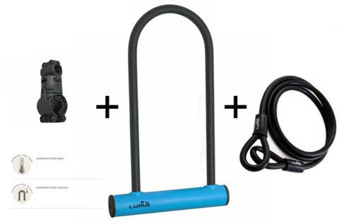 BICYCLE PARTS - LOCK , U LOCK SET, W/CABLE LOOP & MOUNTING BRKT, 180 X 320MM, 12MM BAR THICKNESS, LUMA NO1 LOCK BRAND IN SPAIN