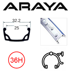 BICYCLE PARTS - RIM 26 X 25MM - ARAYA 7X - 36H - (559 X 25) - SCHRADER VALVE - RIM BRAKE - S/W - SILVER - (CLASSIC RETRO RIM) - (ERD - 534)