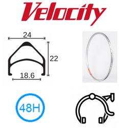 BICYCLE PARTS - RIM 20 X 18MM - VELOCITY AEROHEAT - 48H - (406 X 18) - PRESTA VALVE - RIM BRAKE - D/W - SILVER (ANODISED) - MSW