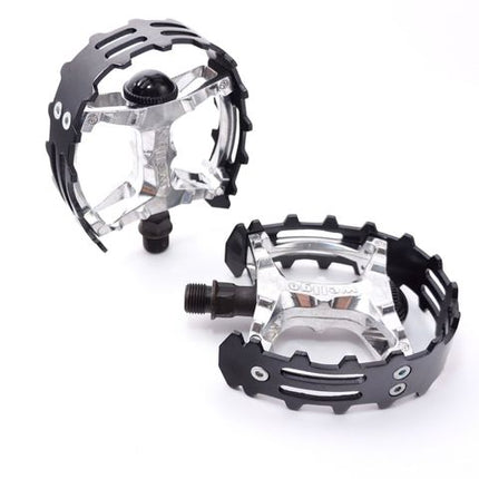 BICYCLE PARTS - PEDALS, BEAR TRAP, ALLOY, 1/2 CR - MO AXLE, BLACK ALLOY CAGE