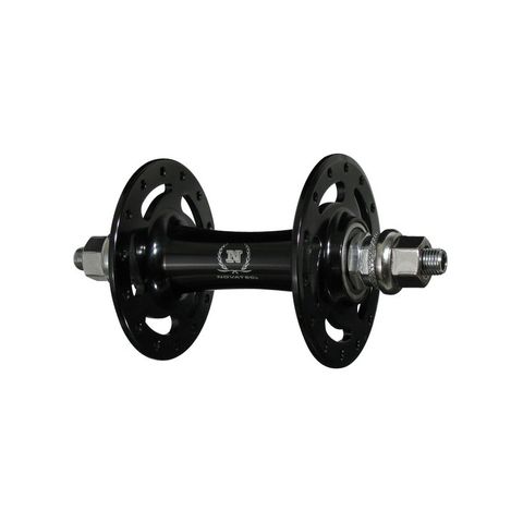 BICYCLE PARTS - HUB FRONT, NUTTED, SEALED, TRACK, NOVATEC, 20H, M9 X 140 AXLE, 100MM OLD, ALLOY BLACK, 2 X SEALED BEARING