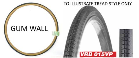 BICYCLE PARTS - TYRE 27 X 1.1/4 BLACK WITH GUM WALL BLOCK, (32 - 630) QUALITY VEE RUBBER TYRE