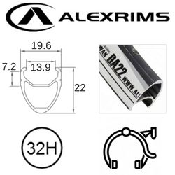 BICYCLE PARTS - RIM 700C X 14MM - ALEX DA22 - 32H - (622 X 14) - PRESTA VALVE - RIM BRAKE - D/W - BLACK - MSW