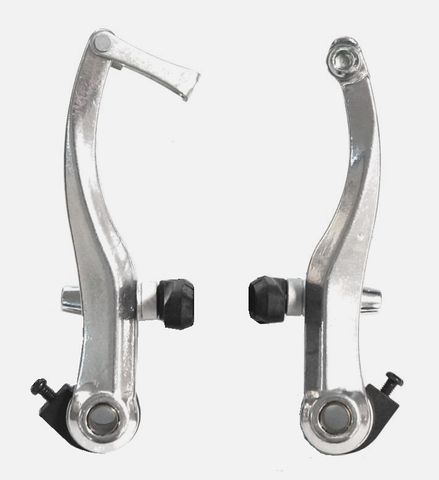 BICYCLE PARTS - BRAKE - V BRAKE SET FOR CRUISER, 120MM ARMS, LINEAR TYPE DUAL SPRING, ALLOY, SILVER (FRONT & REAR)
