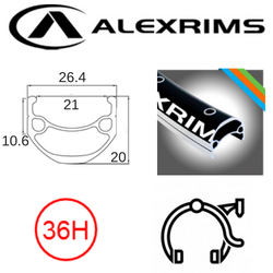 BICYCLE PARTS - RIM 29ER X 21MM - ALEX DM21 - 36H - (622 X 21) - SCHRADER VALVE - RIM BRAKE - D/W - BLACK - MSW - (E - BIKE COMPATIBLE)