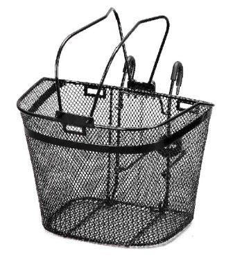 BICYCLE PARTS - BASKET BLACK W/HANDLE AND CLEVER Q/R BRACKET