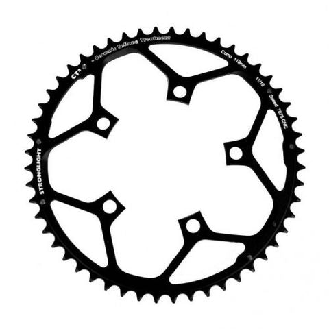 BICYCLE PARTS - CHAINRING - ROAD STRONGLIGHT , 53T, 7075 CNC BLACK CT2 - 110 BCD, 5 HOLE FOR 10/11 SPD QUALITY STRONGLIGHT PRODUCT