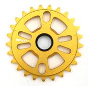 BICYCLE PARTS - CHAIN RING - DEFIANT, 24MM HOLE WITH TWO ADAPTORS TO CREATE 19MM OR 22MM HOLE, 25T, GOLD