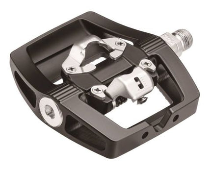 BICYCLE PARTS - PEDALS H/DUTY PEDALS, 9/16 BLACK ONE PIECE BODY, CLEAT ONE SIDE (CLEATS NOT INCLUDED), W/ BLACK INLAID GRIP TREAD ON OTHER SIDE