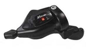 BICYCLE PARTS - RIGHT HAND SHIFTER - 8 SPEED, THUMB TAP DUAL TRIGGER, WITH 2050MM CABLE, SUNRACE, BLACK.