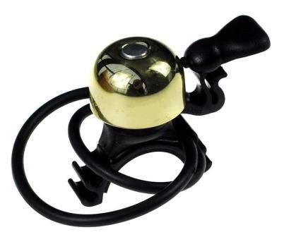 BICYCLE PARTS - BELL, FLICK TYPE, MINI SIZE, BRASS TOP, 23MM, WITH 2 X O RINGS FOR BAR SIZE 19.2 - 31.8MM (IN PLASTIC BAG, NO DISPLAY CARD)