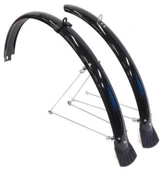 BICYCLE PARTS - MUDGUARD SET 26, FRONT (W/1 STAY) & REAR (W/2 STAYS) BLACK (50MM WIDE)