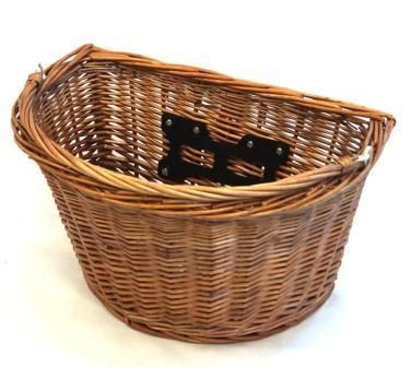 BICYCLE PARTS - BASKET - FRONT, WICKER, Q/R, D - SHAPE, WITH HANDLE, 380MM X 280MM X 220MM