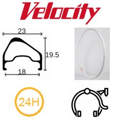 BICYCLE PARTS - RIM 700C X 18MM - VELOCITY A23 OC - 24H - (622 X 18) - PRESTA VALVE - RIM BRAKE - D/W - SILVER - MSW - OCR