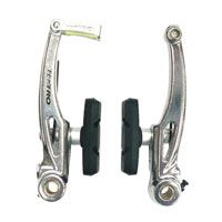 BICYCLE PARTS - BRAKE - TEKTRO V BRAKE SET, 110MM ARMS, 55MM BRAKE PADS, DUAL TENSION ADJUSTER, LINEAR SPRING, FORGED ALLOY, SILVER (FRONT & REAR)