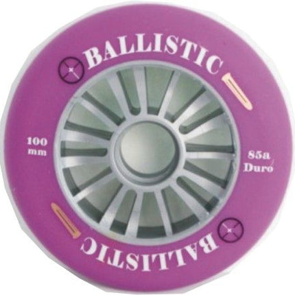 BICYCLE PARTS - SCOOTER WHEEL, BALLASTIC , 100MM, SILVER PLASTIC CORE, PURPLE PU