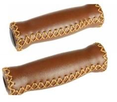 BICYCLE PARTS - HANDLEBAR GRIPS, L: 127MM, FOAM W/ BROWN COVER, W/ BLACK PLUGS. VELO CARD