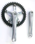 BICYCLE PARTS - SINGLE CHAINWHEEL SET, 3/32 X 44T, ALLOY, BLACK, ALLOY 170MM SILVER CRANK (130MM BCD)