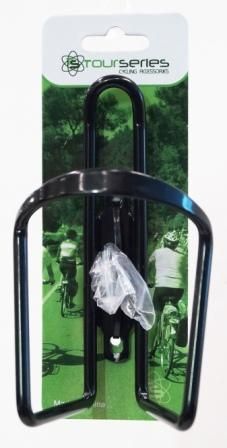 BICYCLE PARTS - TRADITIONAL STYLE ALLOY BOTTLE CAGE BLACK, W/2 BOLTS, WELDED MOUNT PLATE