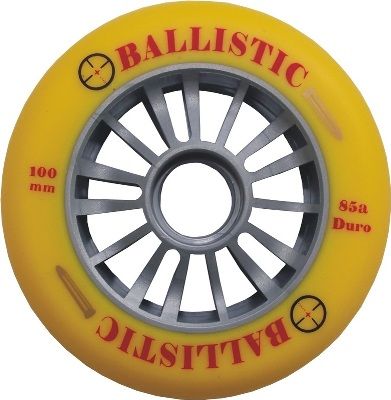 BICYCLE PARTS - SCOOTER WHEEL, BALLASTIC , 100MM, SILVER PLASTIC CORE, YELLOW PU