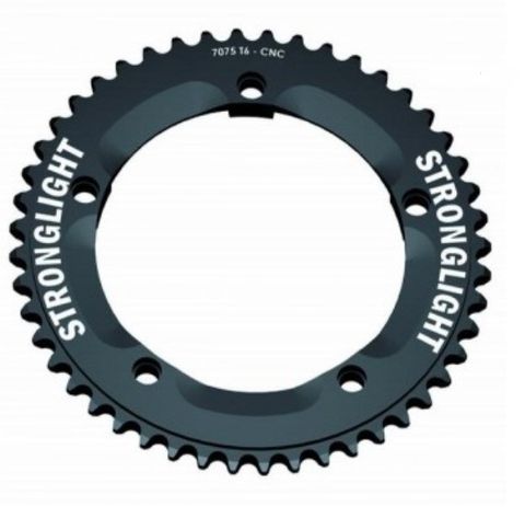 BICYCLE PARTS - CHAINRING - TRACK STRONGLIGHT , 46T, 7075 CNC BLACK - 144MM BCD, 5 HOLE FOR TRACK 1/2 X 1/8 SPD