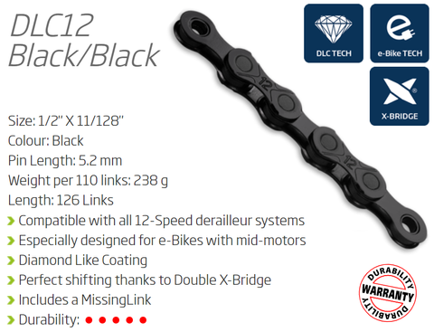 KMC DLC12 12 Speed Bicycle Chain 126 Links Black DLC Diamond Hard X Series With Connect Link For Cycling