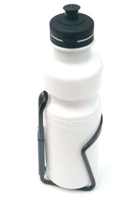 BICYCLE PARTS - BOTTLE - WHITE - 750CC, WITH BLACK ALLOY CAGE