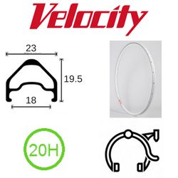 BICYCLE PARTS - RIM 700C X 18MM - VELOCITY A23 - 20H - (622 X 18) - PRESTA VALVE - RIM BRAKE - D/W - WHITE - MSW