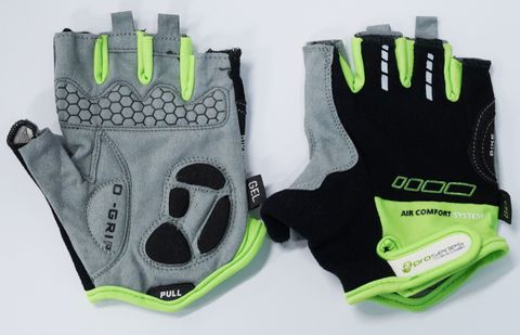 BICYCLE PARTS - BLACK WITH GREEN TRIM GLOVES - PRO SERIES, AMARA PALM, LYCRA TOWEL GEL PADDING, XL