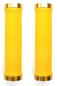 BICYCLE PARTS - GRIPS LOCK - ON, DUAL CLAMP, 130MM, WITH PLUG, GOLD WITH GOLD RINGS