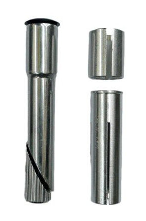 Aluminum Quill To Ahead Stem Converter Adaptor With Shims - Fits 22.2mm & 25.4mm Quill, 1 1/8in Ahead Stem - Silver